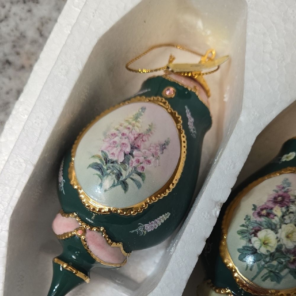The Bradford Exchange Floral Ornament Set - Green and Pink - Picture 2 of 13